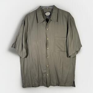 Tommy Bahama 100% Silk Short Sleeve Button Up Shirt - Mens L - Green/Gray